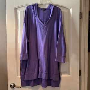 Purple knit sweatshirt tunic with hoodie